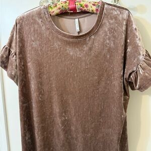 Z Supply Velour Ruffle Top Mauve Champagne Large Ruffle Short Sleeve